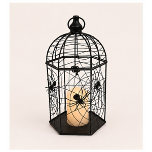 Wholesale Halloween Decor Spider Web Black Metal Birdcage <b>Lantern</b> Spooky Iron Wire Candle Holder for Haunted House & Party Decor - Product Image 3