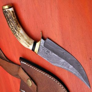 Couteau de chasse/découpe en acier Damas fait main sur mesure, manche en corne de cerf empilée, lame droite, pour camping et survie en extérieur, OEM - Product Image 3