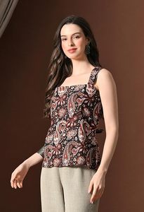 Kurti Corto con Estampado Floral para Mujer, Diseño Moderno con Cuello Cuadrado y Espalda Descubierta con Lazos, Sin Mangas - Product Image 2