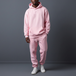 Conjunto Deportivo con Capucha Rosa para Hombre, Pantalones y Sudadera de Color Sólido, Corte Regular, Poliéster de Secado Rápido, con Cordón Ajustable - Product Image 1