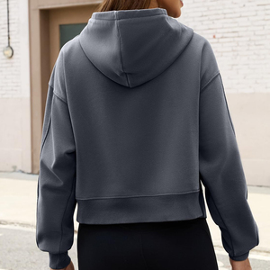 Sweat à capuche court 100 % coton personnalisable pour femme, grande taille, noir, coupe décontractée, respirant, tricoté - Product Image 2