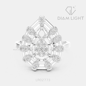 Bague de fiançailles de luxe en or blanc 14 carats avec diamant de laboratoire certifié IGI 0,381 carat, taille ronde, F+ VS+, pavé - Product Image 1