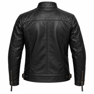 Chaqueta de Motociclista para Hombre 2026, Negra, de Cuero Vacuno Genuino, Transpirable, Corte Ajustado, Cuello Alto, Cierre de Cremallera, Estilo Biker, para Invierno - Product Image 2