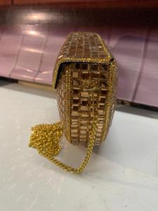 Gold Mosaic Evening Clutch Bag Half Moon Crystal <b>Mirror</b> Work <b>Chain</b> Strap Flap Closure Outdoor Use Wedding Party Handbag - Product Image 3