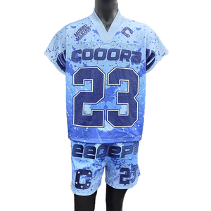 Custom Boxy American Streetwear V Neck <b>T</b>-<b>shirts</b> Set Sublimation Mesh Vintage Football Jerseys and Shorts Set - Product Image 1