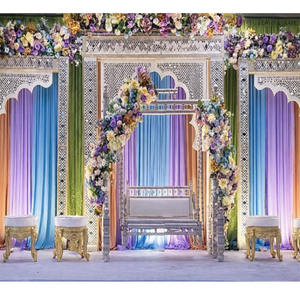 Colorful Mehndi Stage <b>Backdrop</b> with Mirror <b>Frames</b> and Swing Mehndi Function Stage <b>Backdrop</b> Grand Bollywood Theme Sangeet Decor - Product Image 1