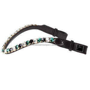 Diadema para Caballo de Cuero Negro con Cristales Redondos de la Mejor Marca, Forma de Ola, con Logotipo Personalizado y Cierre de Botón a Presión - Product Image 6