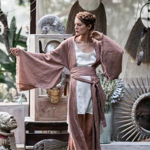 Kimono Cardigan en Lin à Manches Larges pour Femme, Robe Longue Bohème en Lin Doux, Veste Décontractée pour Femme, Caftan Col V en Dentelle Respirant - Product Image 4