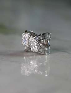 High End Luxury Platinum 950 Lab Grown <b>Diamond</b> <b>Ring</b> VVS Diam Radiant Pear Cut E Color Minimalist Channel Set Baguette Boutique - Product Image 3