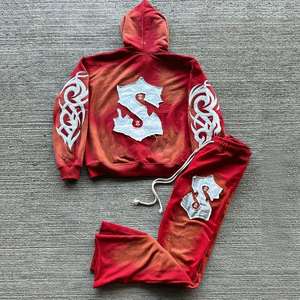 Conjunto de Sudadera con Capucha y Pantalones Acampanados de Alta Calidad con Logotipo Personalizado, Efecto Ácido, Desgastado por el Sol y Bordado - Product Image 1