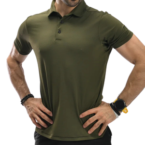 Polo pour homme en tissu gaufré olive, léger, polyester et élasthanne, respirant, anti-humidité, coupe ajustée, pour le golf et les loisirs, OEM - Product Image 3