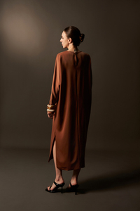 Robe midi en satin de soie d'été, style minimaliste uni, boutonnée sur le devant, fente latérale, tissu tissé respirant, taille ample - Product Image 6