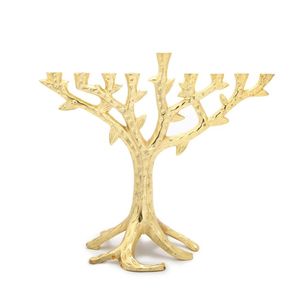 Ménorah en laiton poli à 9 branches, chandelier moderne en métal pour bougies coniques, centre de table, décoration de salon - Product Image 3