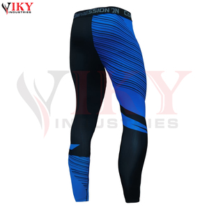 Leggings de compression pour hommes à rayures diagonales bleu-noir, extensibles, imprimés sur mesure, vêtements de sport pour la gym, OEM ODM - Product Image 2
