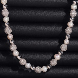 CH015 Luxury Moissanite Pearl <b>Bead</b> 8mm Prong Setting Necklace <b>Set</b> Iced Hip Hop Jewelry 925 Sterling Silver Gold - Product Image 1