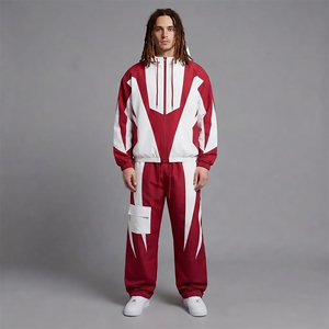 Custom Nylon Tracksuits for Men Designer Color Block Windbreaker <b>Track</b> Jacket and Sweat <b>Pants</b> Suit Streetwear Manufacturers - Product Image 4