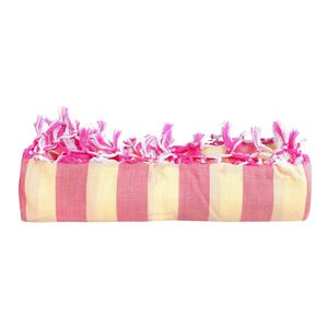 Pink Striped Cotton Chadar with Tassel Fringe Soft Breathable Lightweight Multipurpose Bedsheet Summer Bedding Home Linen India - Product Image 4