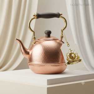 Hammered Copper Whistling <b>Tea</b> Kettle Stovetop <b>Water</b> <b>Boiler</b> With Wood Handle - Product Image 1