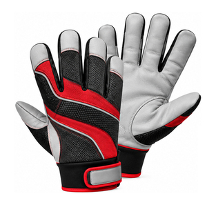 Gants d'assemblage rouges et noirs durables, les plus récents, avec panneaux géométriques en tissu texturé et fermeture auto-agrippante réglable - Product Image 1
