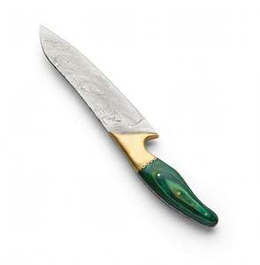 Handmade Damascus Steel Chef Knife Green Wood Handle Brass Bolster Kitchen Slicing Knife - Product Image 2