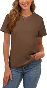 T-shirt décontracté en jersey de coton à col rond et manches courtes pour femme, coupe classique, couleur unie, respirant, toutes saisons - Product Image 5