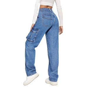 Femmes nouveau américain rétro mi-taille jean grande taille décontracté droit multi-poches vêtements de travail Denim pantalon dentelle bouton décorations - Product Image 5