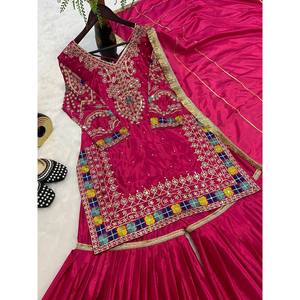 ชุดสตรีชุดปาร์ตี้ออกแบบโดยดีไซเนอร์ชุด sharara dupatta พร้อมงานปักลำดับ - Product Image 4