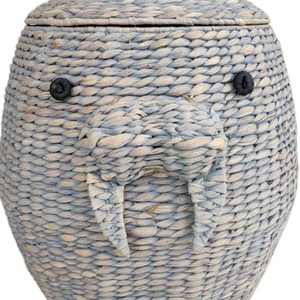Handwoven Water Hyacinth Walrus <b>Basket</b> <b>with</b> <b>Lid</b> Woven Grey Sea Animal Toy Storage Organizer Bin Kids Playroom Hamper - Product Image 2