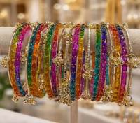 Ensemble de bracelets en verre et métal doré de style cachemire, tendance et très demandé, Churiyan, pour mariages, fêtes et occasions spéciales, cadeaux de retour, faits à la main