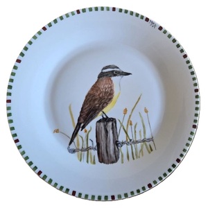 Nouveau plateau en métal émaillé, magnifiquement fabriqué à la main, pour la décoration de la maison, avec un design Art Déco imprimé d'oiseaux et d'arbres. - Product Image 1