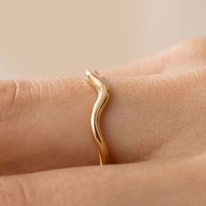 18K Gold Plated S925 Sterling <b>Silver</b> Water Drop Wave <b>Ring</b> Minimalist Plain Band for Women Wholesale - Product Image 2
