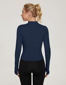 Camiseta de Yoga para Mujer INDEX, Azul, Media Cremallera, Manga Larga, Ajuste Ceñido, Transpirable, Poliéster, Ropa Deportiva, Diseño Sin Costuras, Color Sólido - Product Image 3
