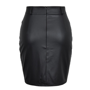 Black PU Leather Women Skirts Club-Beading <b>Mini</b> Skirts / High-Waist Bodycon Skirt For Party & Office Wear - Product Image 2