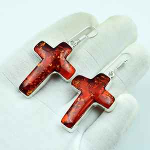 ต่างหูไม้กางเขนอำพันบอลติกสไตล์โบฮีเมียน ทำด้วยมือ เงินแท้ 925 เครื่องประดับทางศาสนา ของขวัญพระเยซูสำหรับผู้หญิง - Product Image 5
