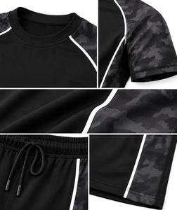 Men's Black <b>Camo</b> Print Full Sleeve Rash Guard Anti-UV Quick Dry Breathable Eco-Friendly Spandex Swim <b>Top</b> White Stripe Detailing - Product Image 5