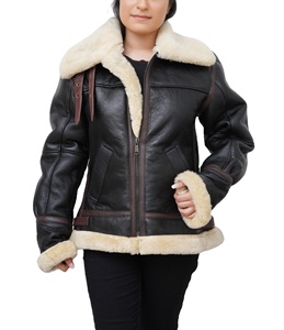Veste en cuir volant Aviateur B3 en peau de mouton remplissage chaud manteau respirant veste Style motard Bomber col en fourrure vestes pour femmes - Product Image 2