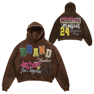 Sweat à capuche surdimensionné pour homme Custom Brand Studios Art Dept Los Angeles 24, style streetwear, en molleton de coton, avec masque de ski imprimé et logo frontal - Product Image 1