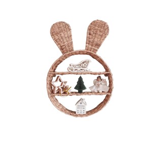 Eco friendly water hyacinth wall <b>shelf</b> kid nursery room woven rattan storage holder basket bunny rabbit <b>rustic</b> wall art hanging - Product Image 1