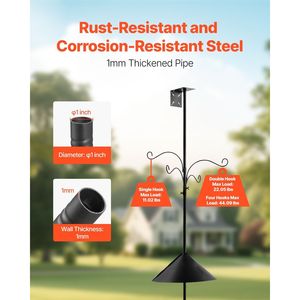 Soporte para Comedero de Aves Silvestres de 92 Pulgadas con 4 Ganchos, Poste de 31/32 Pulgadas de Diámetro, Ganchos para Colgar Casas de Aves, Kit de Estación de Alimentación a Prueba de Ardillas - Product Image 2