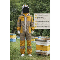 Combinaison de protection intégrale pour apiculteur modèle SL-BKS-104, haute qualité, couleur personnalisable, voile intégré, jaune et marron à carreaux, taille quatre