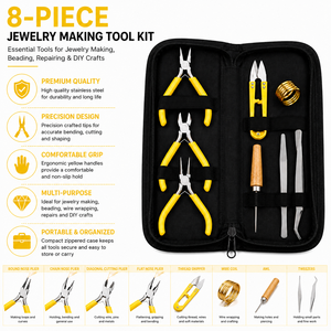 Kit de herramientas para hacer joyas, alicates de acero inoxidable con mangos amarillos para manualidades, juego de 8 piezas - Product Image 5