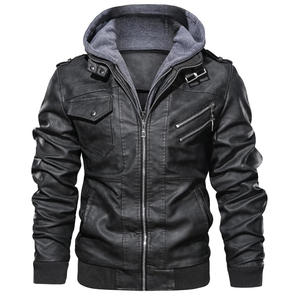 Blouson en cuir pour homme, style moto décontracté, en cuir véritable, à capuche, nouvelle collection 2026, fermeture éclair oblique, taille européenne, vestes pour hommes - Product Image 2