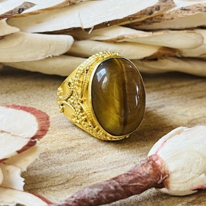 Fashionable High Demand Boho Tiger's Eye <b>Ring</b> Brass <b>Statement</b> <b>Ring</b> Women 18k Gold Plated Filigree Boho Floral Wholesale <b>Ring</b> - Product Image 3