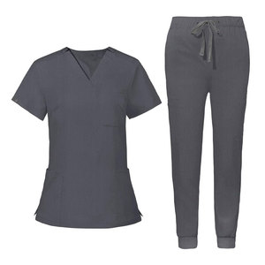Comfortable Unisex Medical <b>Scrub</b> Uniform Set with V-Neck Short Sleeve <b>Scrub</b> <b>Top</b> and Pants Polyester/Cotton Needle Detection - Product Image 3