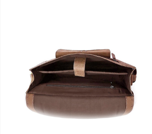 Sac à bandoulière classique en cuir véritable avec fermeture éclair, unisexe, grande capacité, usage quotidien, marron - Product Image 3