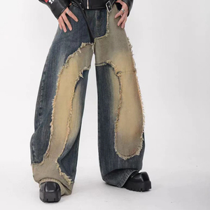 Custom Men's Loose Fit <b>Boot</b> Cut Denim Jeans Full-Length Baggy Vintage Style Breathable for Summer Autumn Old - Product Image 2