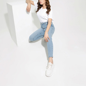 OEM <b>Skinny</b> Fit Cropped Women Jeans <b>Pants</b> High Waist Denim Trousers Wholesale High Rise <b>Skinny</b> Women Jeans <b>Pants</b> Body Shaping - Product Image 2