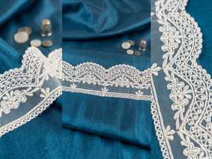 Hot Sale Premium <b>White</b> Organza Glass Nylon <b>Lace</b> Trim - Crown-Edge Floral and Geometric Embroidered Border for Bridal Wear - Product Image 3