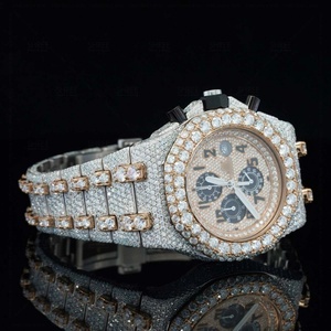 Montre de qualité supérieure au design rétro à double tonalité, à quartz analogique, avec cadran numérique, bracelet en acier inoxydable, moissanite, pour homme - Product Image 5