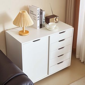 Mobiletto Organizzatore in Legno Bianco a 5 Cassetti con Ripiano Regolabile e Ruote per Casa o Ufficio, Adatto Come Supporto per Stampante - Product Image 3